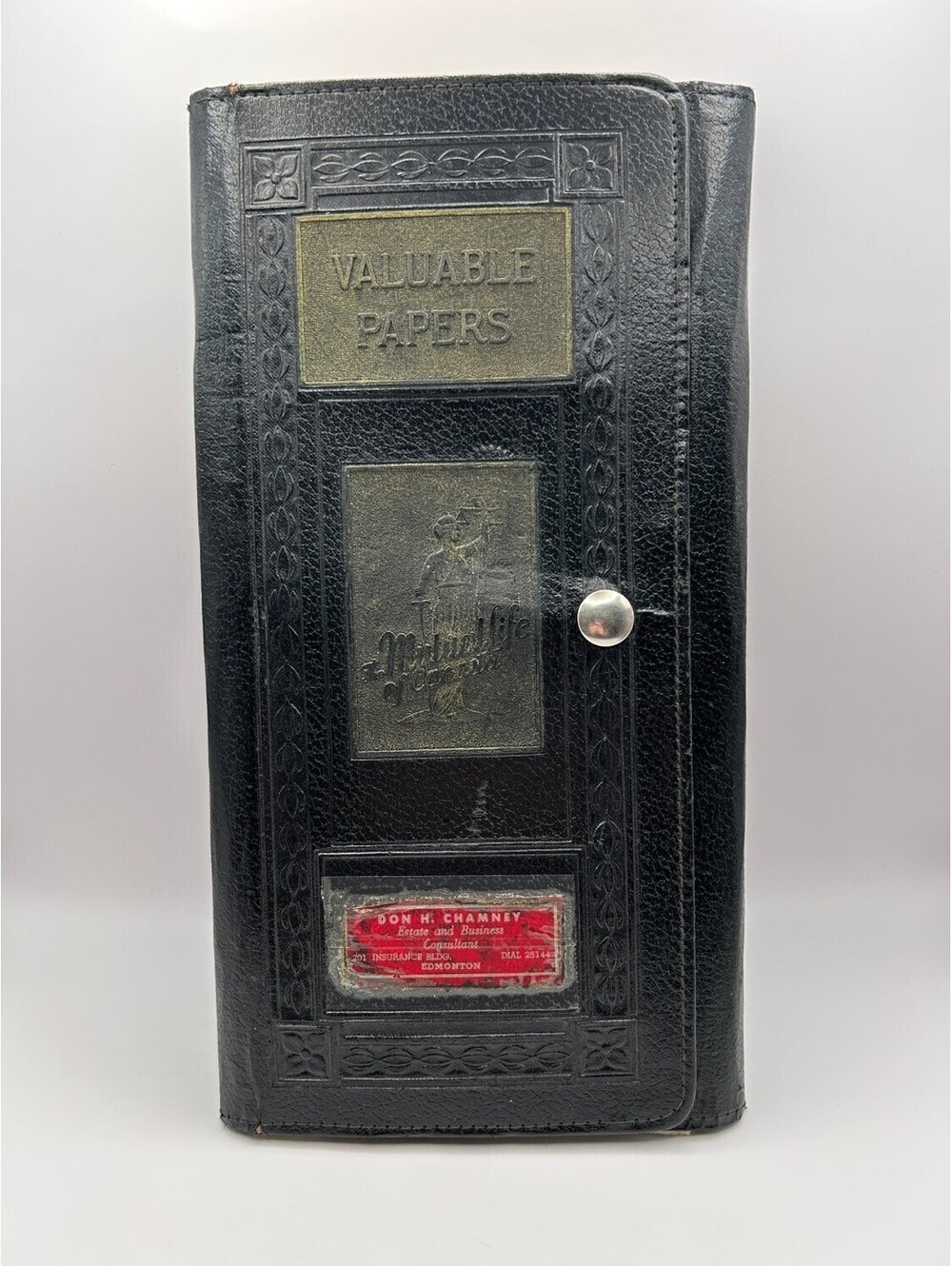 The Mutual Life of valuable papers document wallet holder insurance Black 1950s